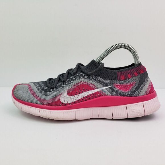 Nike Free Flyknit 5 Womens Size 6 Grey Pink Foil Running Shoes 615806 016 - Picture 6 of 13
